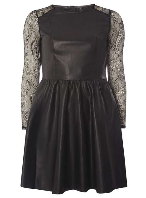 **Only Black PU And Lace Skater Dress